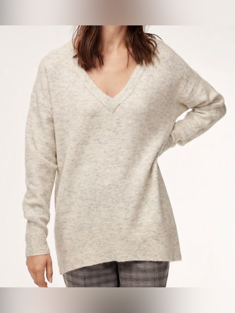 The Group Babaton Women's V-Neck Alpaca Sweater, Heathered Cream, Women’s Small